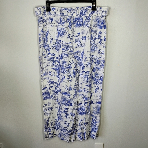 Joie Linen Wide Leg Belted Pants White Blue Tropical Beachy Coastal Size XL - Picture 4 of 14
